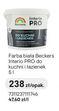 Farba biała Beckers Interio PRO do kuchni i łazienek promocja w Castorama