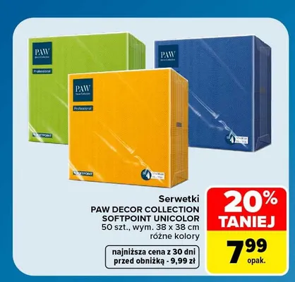 Serwetki Paw Decor Collection Softpoint Unicolor promocja w Carrefour