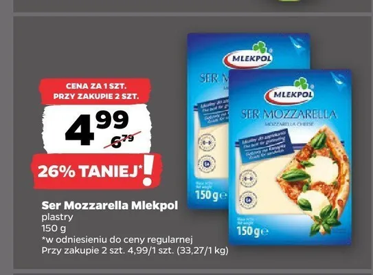 Ser Mozzarella Mlekpol plastry promocja w Netto