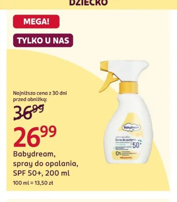 Spray do opalania SPF 50+ Babydream promocja w Rossmann