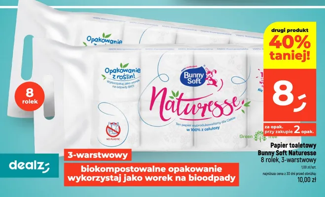 Papier toaletowy Bunny Soft Naturesse 8-pak 3-warstwowy promocja w Dealz