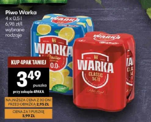 Piwo bezalkoholowe Warka Radler Cytryna 4-pak promocja w Delikatesy Centrum