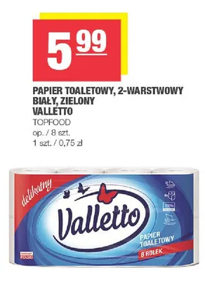 Papier toaletowy 2-warstwowy biały Valletto 8-pak promocja w SPAR