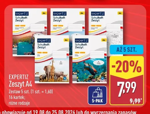 Zeszyt A4 EXPERTIZ 5-pak promocja w Aldi