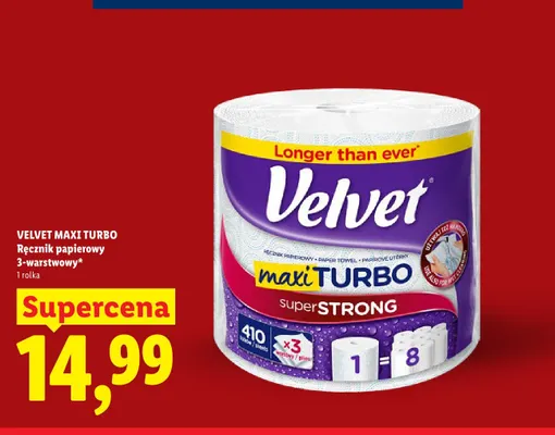 Ręcznik papierowy 3-warstwowy Velvet Maxi Turbo promocja w Lidl