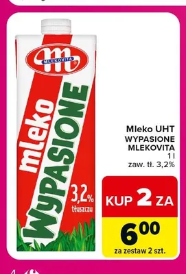 Mleko UHT Wypasione Mlekovita 3,2% promocja w Carrefour Market