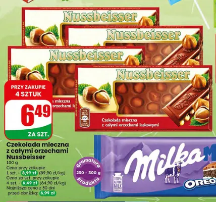 Czekolada mleczna z całymi orzechami Nussbeisser promocja w Dino