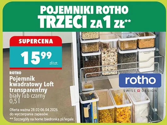 Pojemnik kwadratowy Loft transparentny biały lub czarny 0,5l promocja w Biedronka