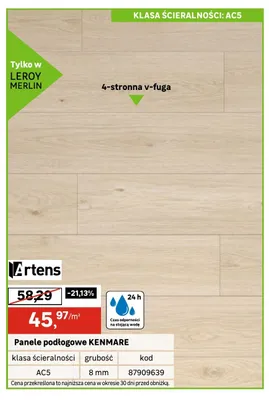 Panele podłogowe Artens KENMARE 4-stronna v-fuga AC5 8mm 24h odporności na stojącą wodę promocja w Leroy Merlin