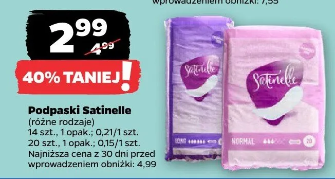 Podpaski Satinelle Normal 20-pak promocja w Netto