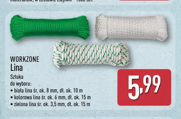 Lina kolorowa śr. 6 mm dł. 15 m Workzone promocja w Aldi
