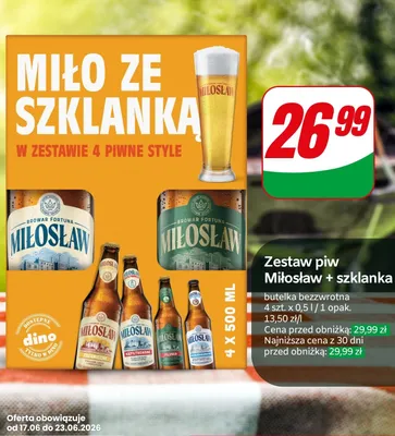 Zestaw piw Miłosław + szklanka promocja w Dino
