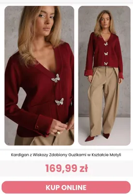 Kardigan z wiskozy zdobiony guzikami w kształcie motyli Reneé promocja w Renee