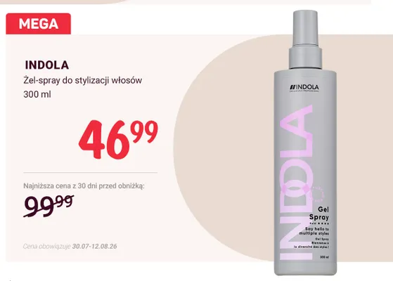 Żel-spray do stylizacji włosów Indola promocja w Rossmann