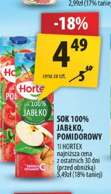 Sok 100% jabłko Hortex promocja w Arhelan