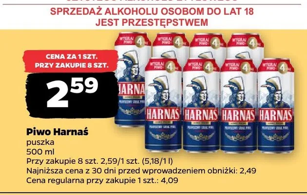 Piwo Harnaś puszka promocja w Netto