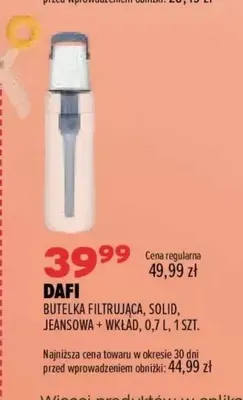 Butelka filtrująca Solid jeansowa + wkład 0,7 l Dafi promocja w Drogerie Natura