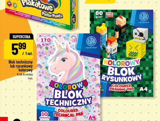 Blok rysunkowy kolorowy 15 arkuszy Astra promocja w POLOmarket