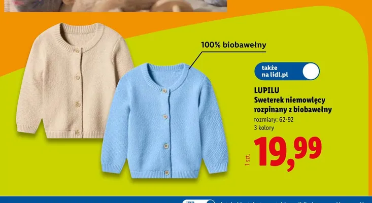 Sweterek niemowlęcy rozpinany z biobawełny Lupilu promocja w Lidl