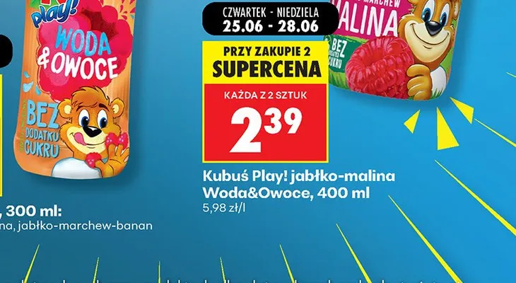 Napój Kubuś Play! jabłko-malina Woda&Owoce promocja w Biedronka