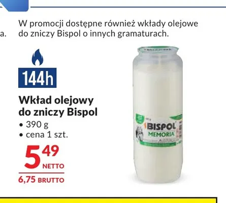 Wkład olejowy do zniczy Bispol promocja w Makro