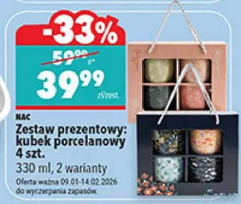 Zestaw prezentowy: kubek porcelanowy 4 szt. 330ml, 2 warianty promocja w Biedronka