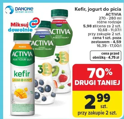 Kefir, jogurt do picia Activia promocja w Carrefour