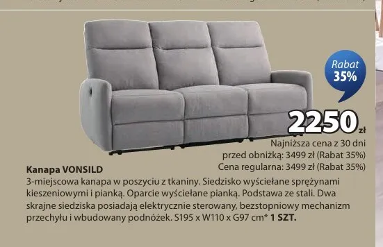 Kanapa 3-miejscowa Vonsild promocja w Jysk