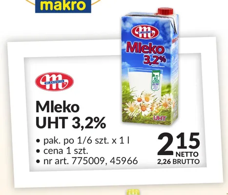 Mleko UHT Mlekovita 3,2% promocja w Makro