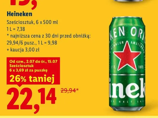 Piwo Heineken 6-pak 500 ml promocja w Lidl