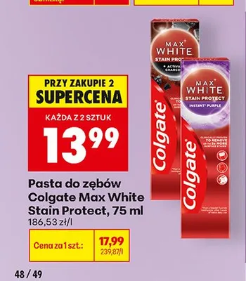 Pasta do zębów Colgate Max White Stain Protect Charcoal promocja w Biedronka
