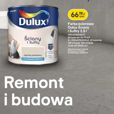 Farba kolorowa dulux ściany i sufity promocja w Castorama