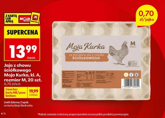 Jaja z chowu ściółkowego Moja Kurka kl. A rozmiar M promocja w Biedronka