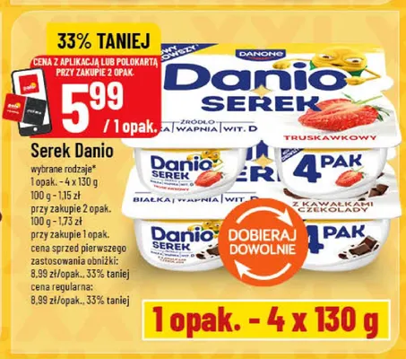 Serek Danio z kawałkami czekolady 4-pak Danone promocja w POLOmarket