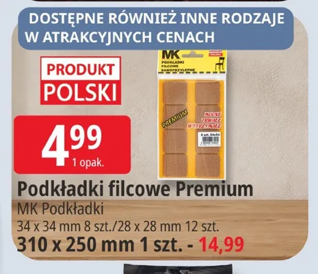 Podkładki filcowe Premium MK Podkładki 28x28mm 12szt. promocja w Leclerc