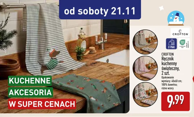 Ręcznik kuchenny świąteczny 2-pak Crofton promocja w Aldi