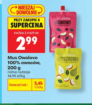Mus Owolovo 100% owoców wiśniowo promocja w Biedronka