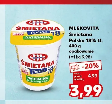 Śmietana Polska 18% tł. MLEKOVITA promocja w Kaufland