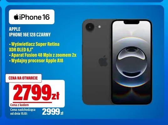 Smartfon iPhone 16 128 czarny Apple promocja w RTV EURO AGD