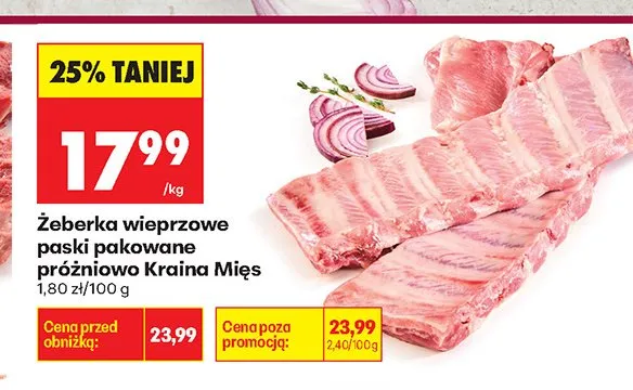 Żeberka wieprzowe paski pakowane próżniowo Kraina Mięs promocja w Biedronka