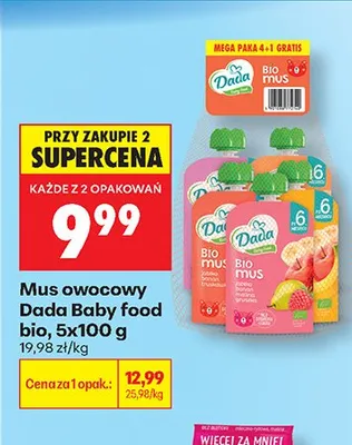Mus owocowy Dada Baby Food Bio 5-pak promocja w Biedronka
