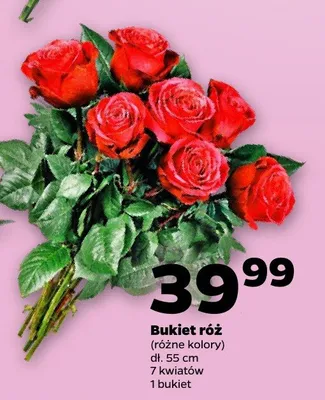Bukiet róż dł. 55cm 7 kwiatów promocja w Netto