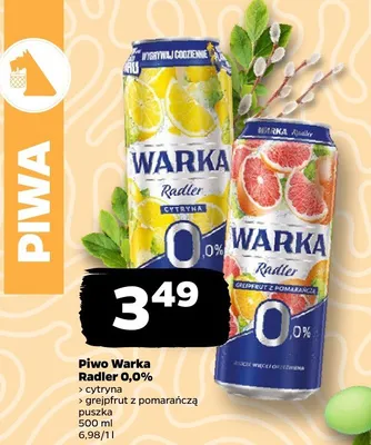 Piwo Radler 0,0% cytryna, grejpfrut z pomarańczą puszka Warka promocja w Netto