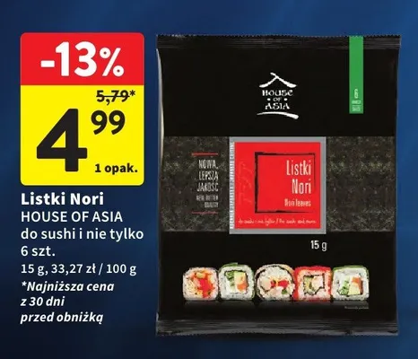Listki Nori do sushi HOUSE OF ASIA 6-pak promocja w Intermarche