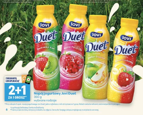 Napój jogurtowy Jovi Duet o smaku banan-truskawka promocja w Delikatesy Centrum