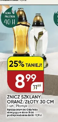 Znicz szklany oranż 30 cm Płomyk promocja w Chata Polska