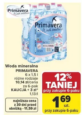 Woda źródlana Primavera niegazowana promocja w Carrefour