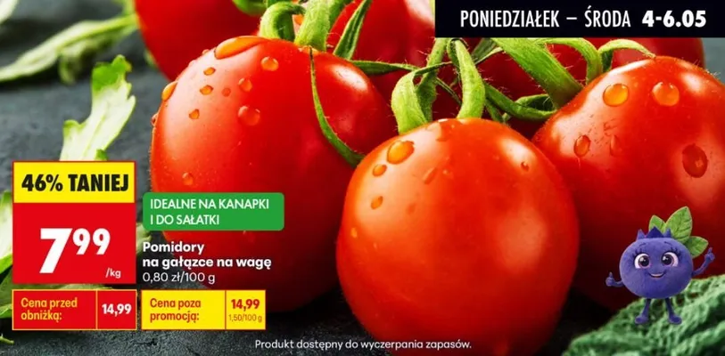 Pomidory na gałązce na wagę promocja w Biedronka