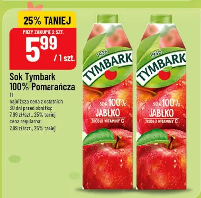 Sok Tymbark 100% Jabłkowy promocja w POLOmarket