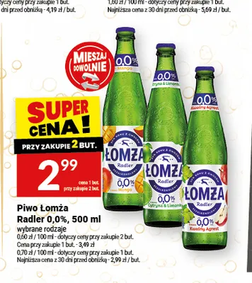 Piwo bezalkoholowe Łomża Radler Kwaśny Agrest promocja w Twój Market